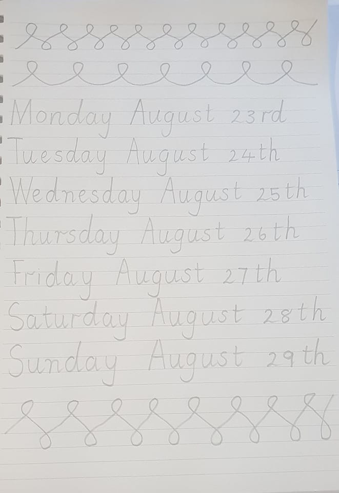 Handwriting days of the week